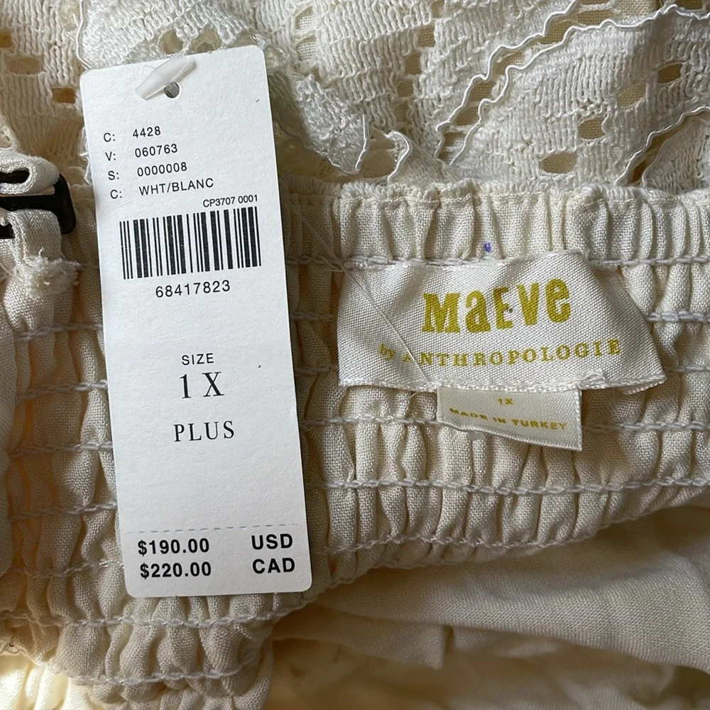 NWT Maeve Anthropologie Strapless Lace Mini Dress Women’s 1X Plus White Bridal - Picture 16 of 16